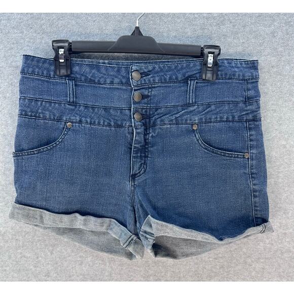 Mossimo Supply Co Junior sz 17 High Waisted Button Up Denim Shorts Cuffed Sailor - Picture 1 of 7